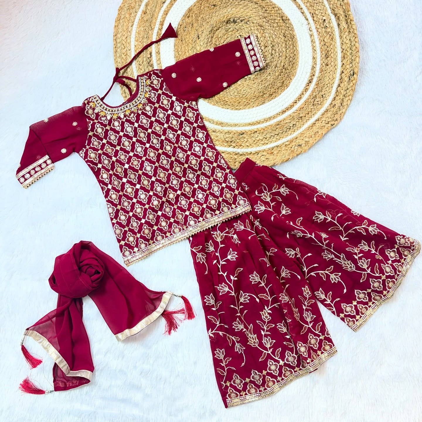 Dark Pink Palazzo Set for Kids – A Perfect Blend of Comfort and Celebration
