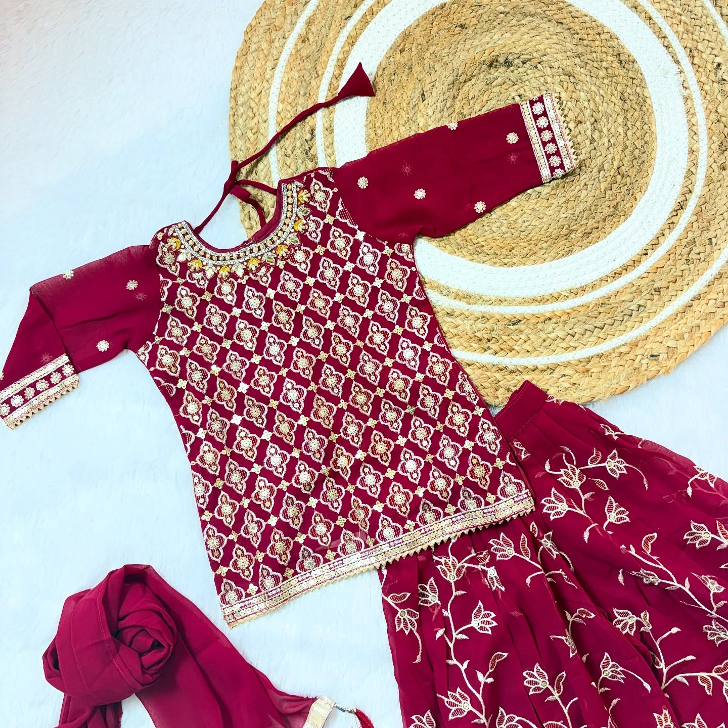 Dark Pink Palazzo Set for Kids – A Perfect Blend of Comfort and Celebration