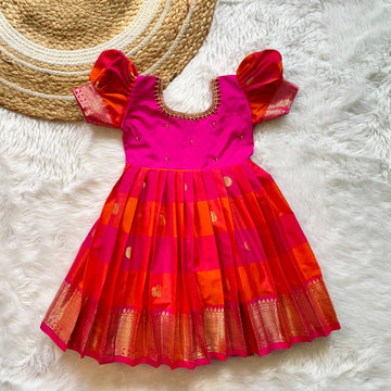 Paalum Pazhamum Checks Semi Kanchipattu Frock