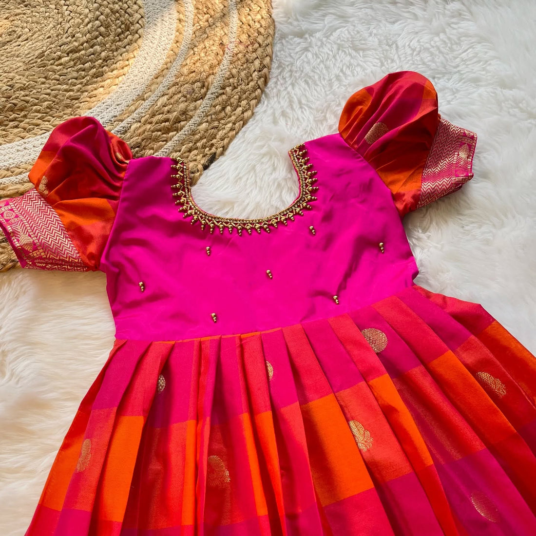 Paalum Pazhamum Checks Semi Kanchipattu Frock