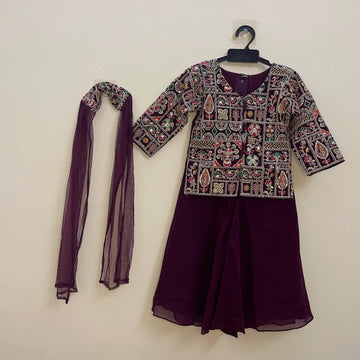 Dark Purple Palazzo Set for Kids – Festive Elegance with Comfort