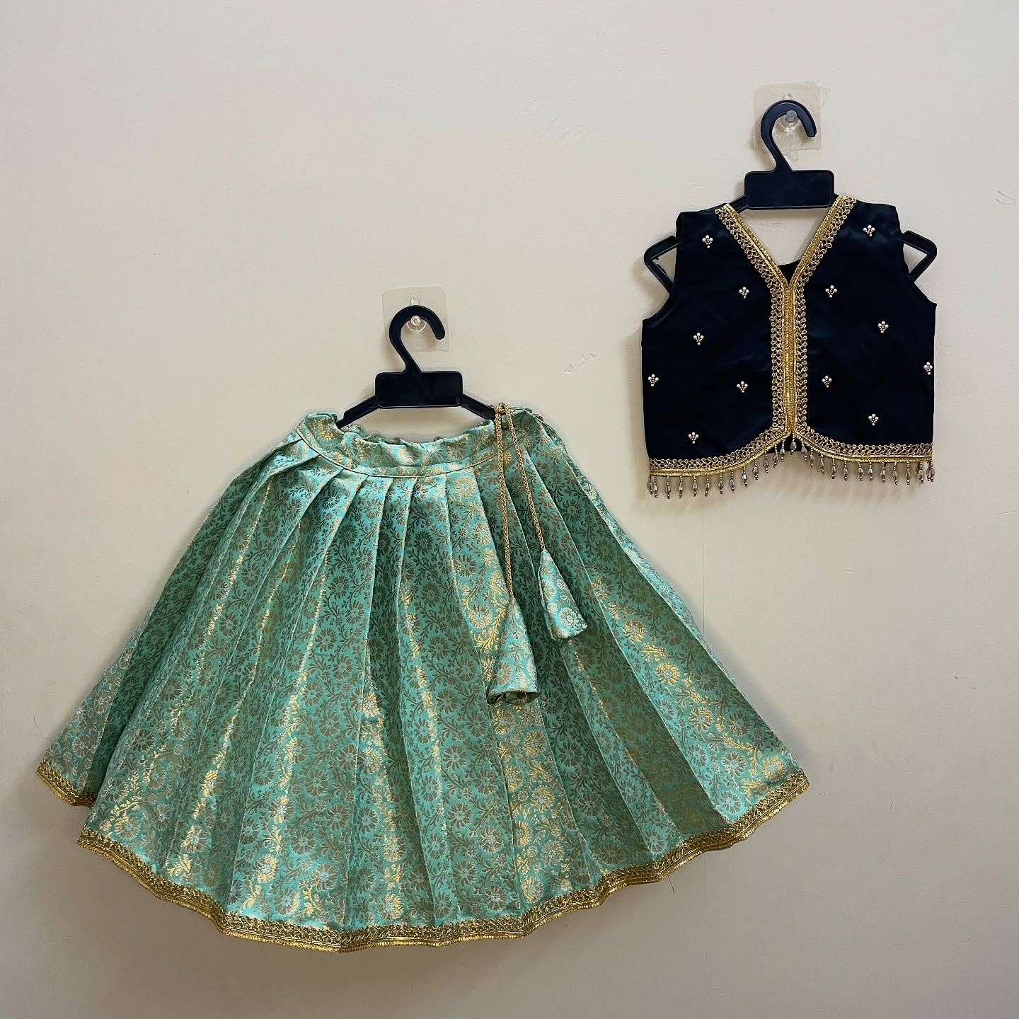 Stunning Pastel Blue Banarasi Skirt paired with a classy Black Top