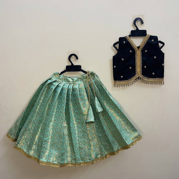 Stunning Pastel Blue Banarasi Skirt paired with a classy Black Top