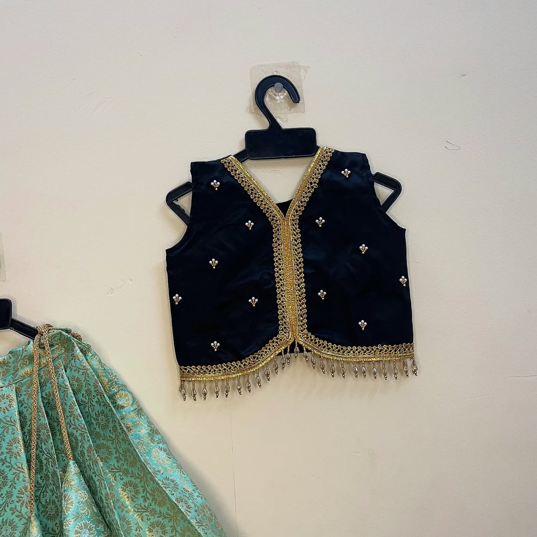 Stunning Pastel Blue Banarasi Skirt paired with a classy Black Top