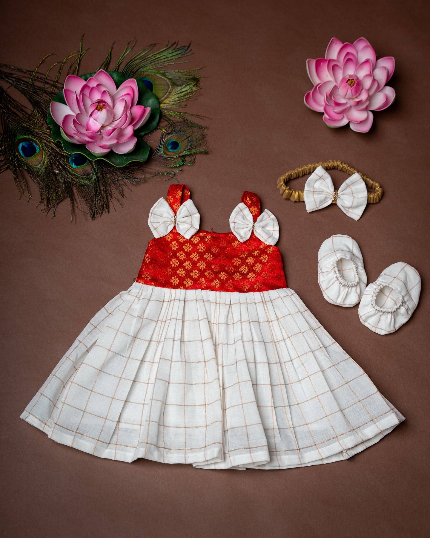 Traditional Noolukettu Kerala Frock Combo Set- Orange