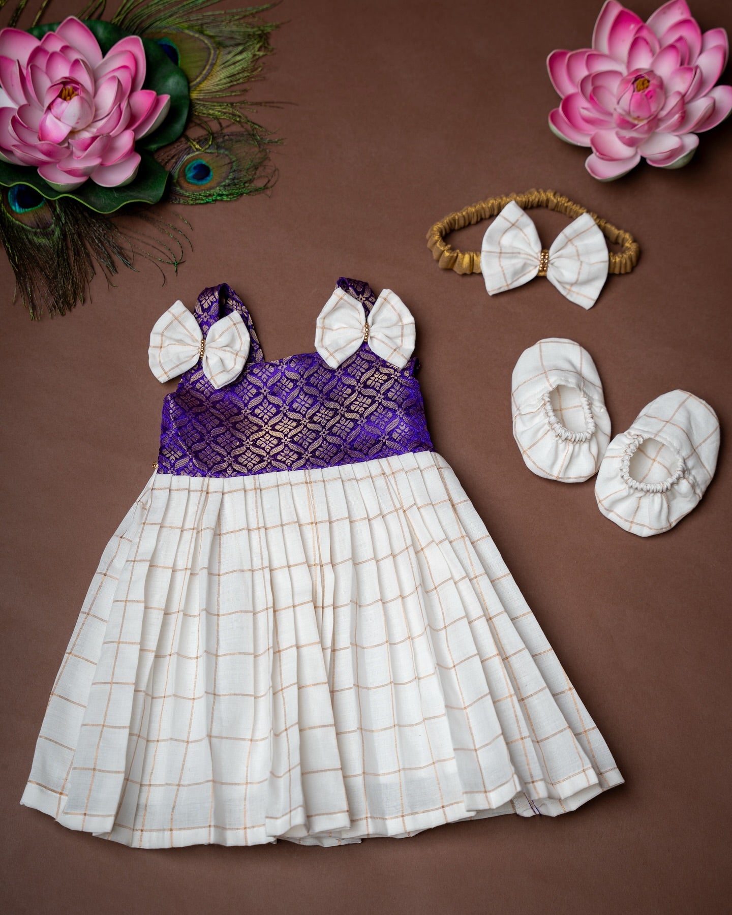 Traditional Noolukettu Kerala Frock Combo Set- Voilet