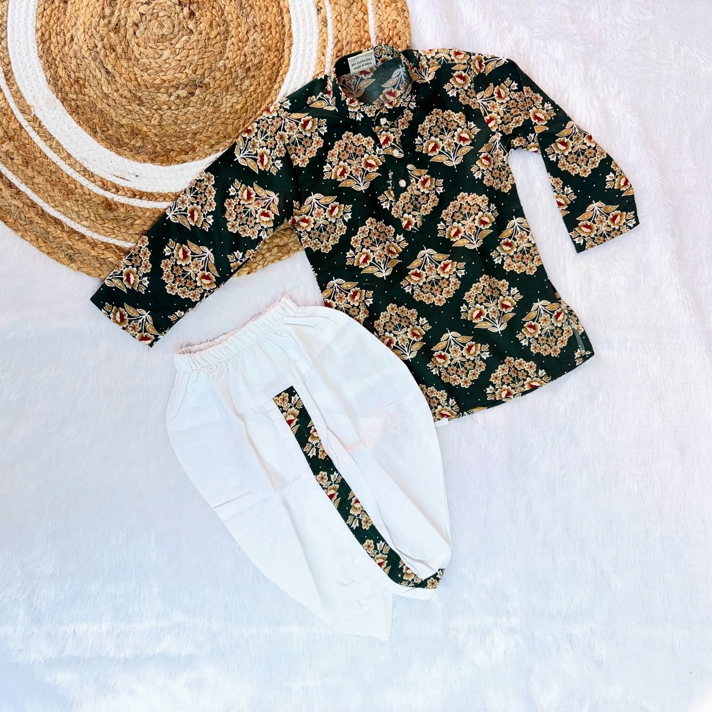 Dark Green Kurta and White Dhoti Set