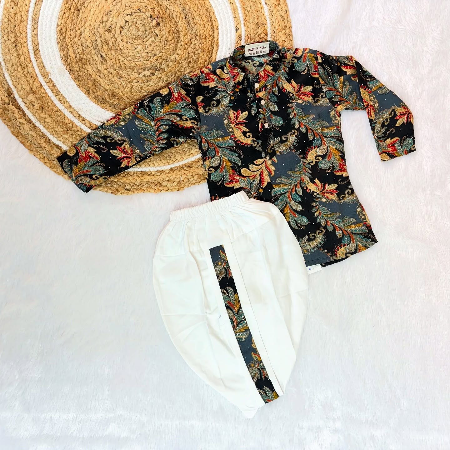 Black Kurta and White Dhoti Set