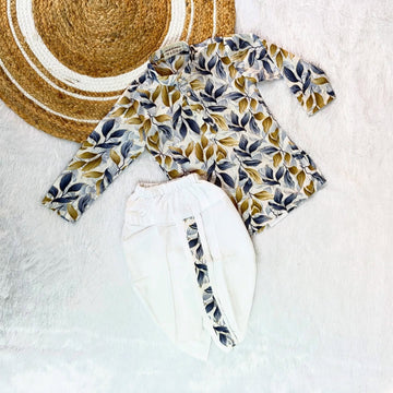 White Floral Kurta and White Dhoti Set