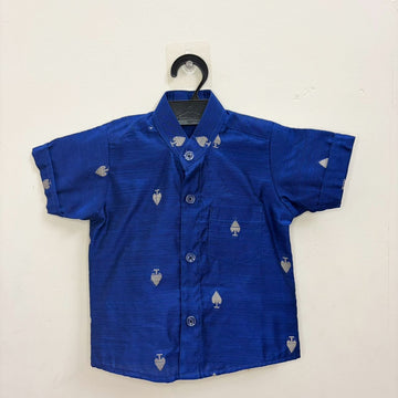 Premium Raw Silk Cotton Kids Shirt – Blue