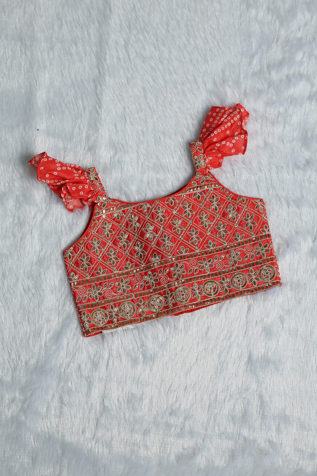 Candy Orange Bandhani Design Palazzo Pant and Crop Top