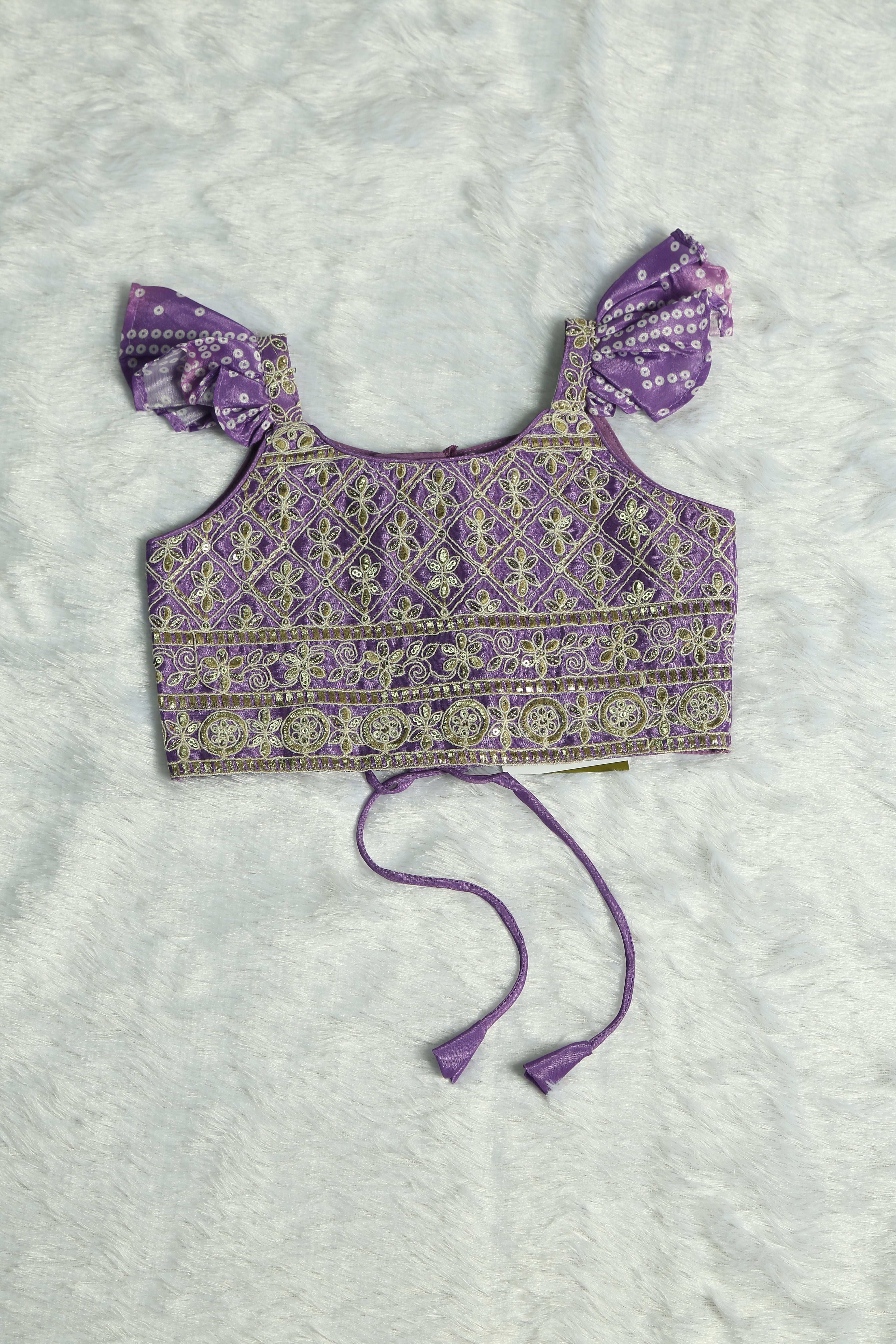 Lavender Bandhani Design Palazzo Pant and Crop Top