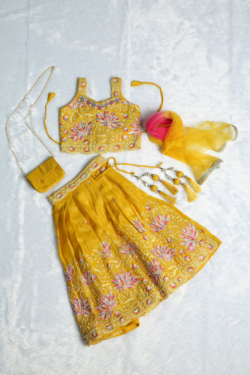 Yellow Embroidery Lehenga Set