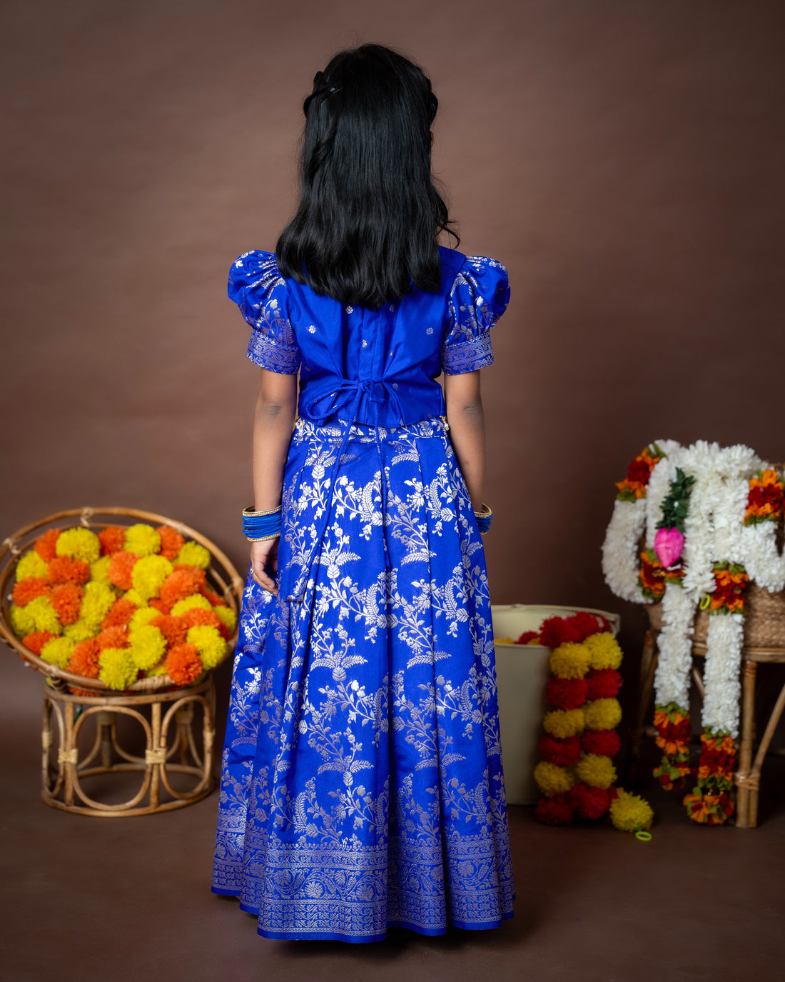 Royal Blue Banarasi Paavadai Sattai - Premium zari detailing