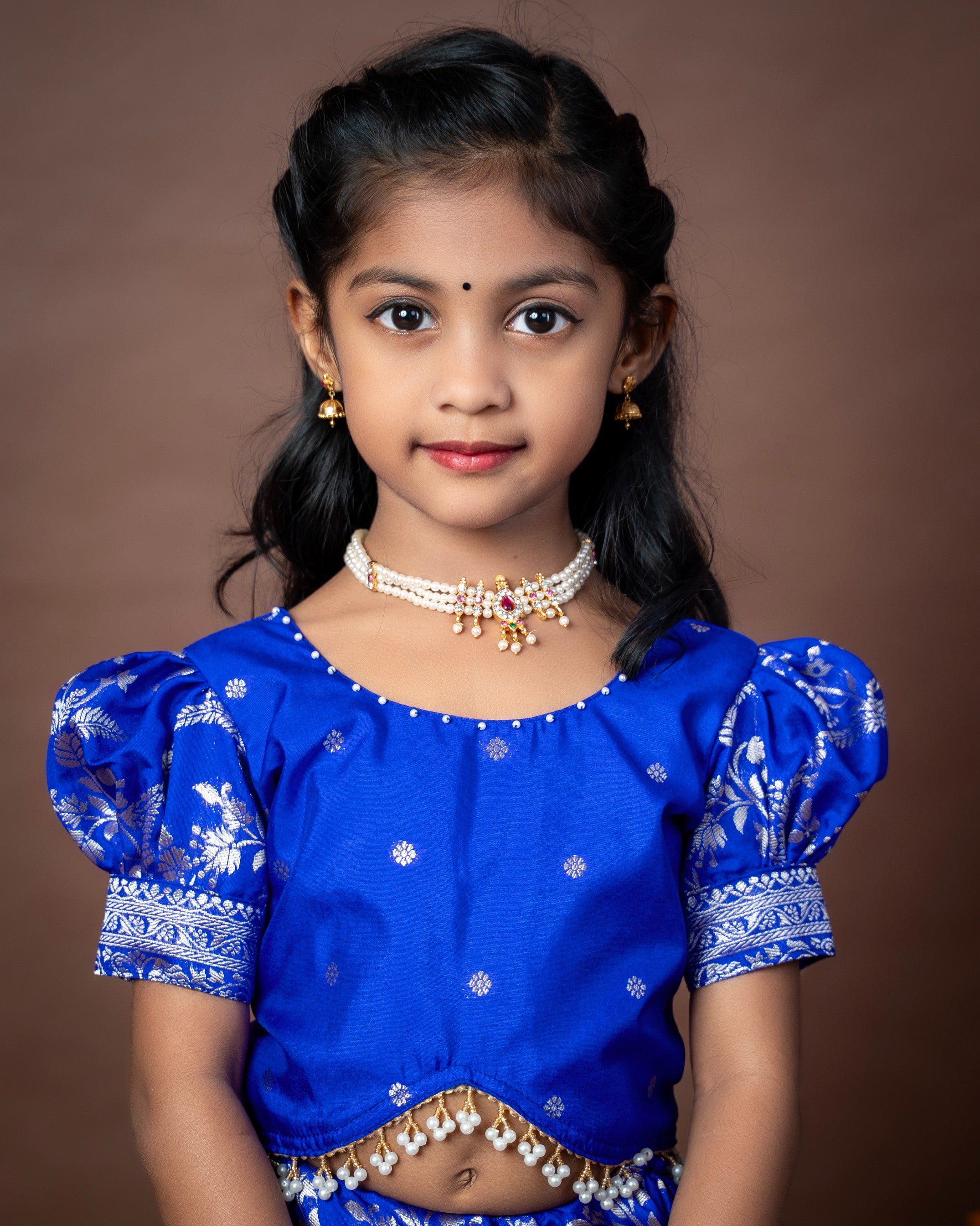 Royal Blue Banarasi Paavadai Sattai - Premium zari detailing