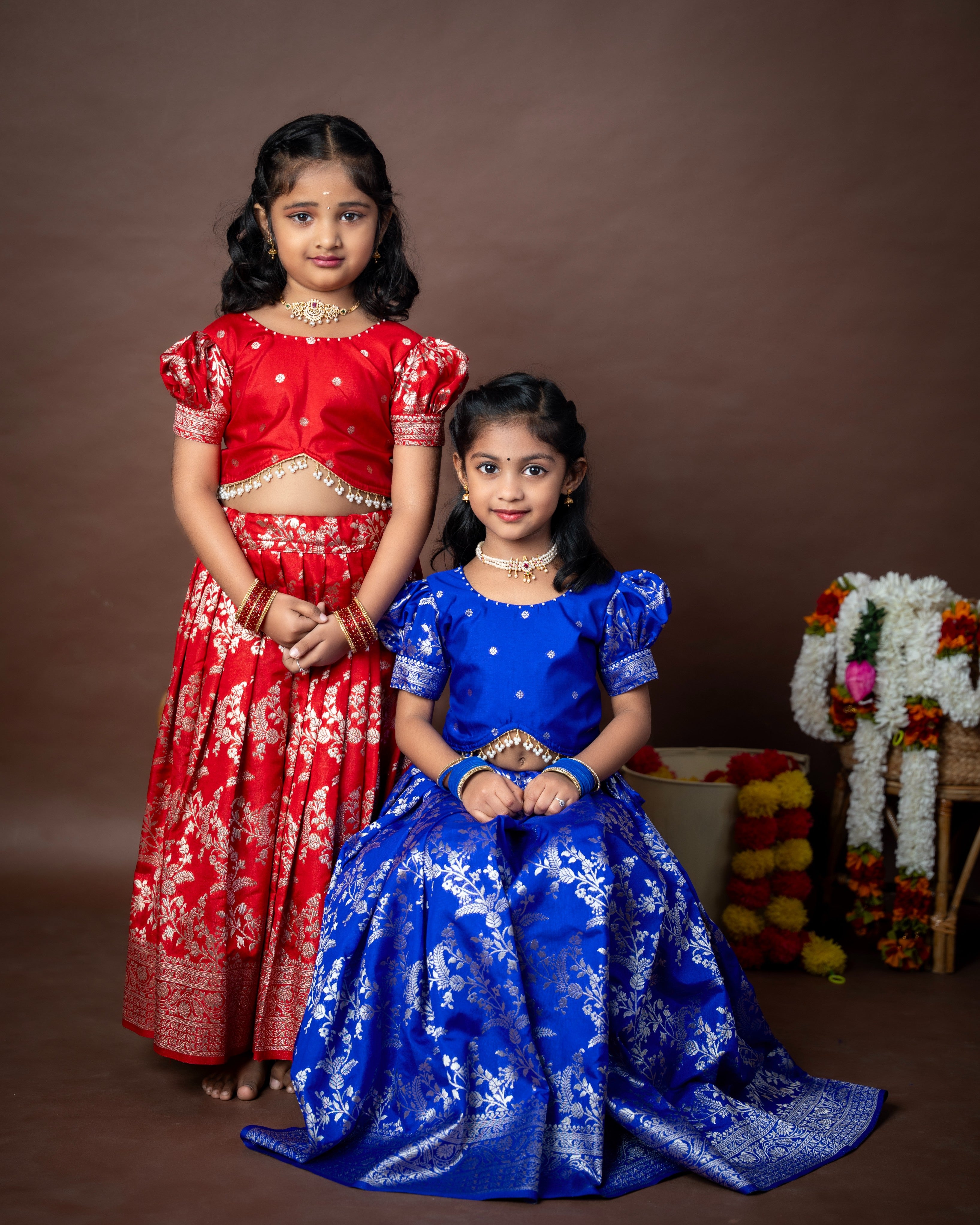 Royal Blue Banarasi Paavadai Sattai - Premium zari detailing