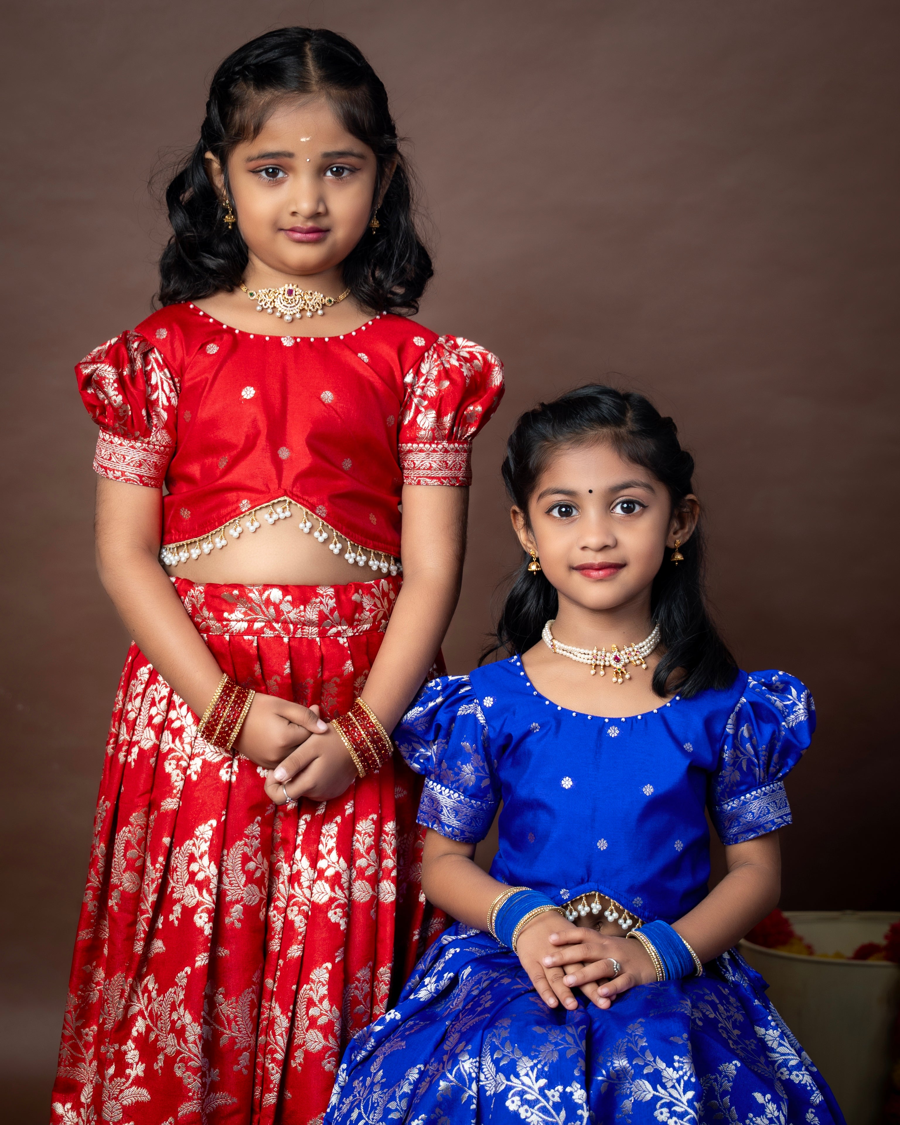 Red Banarasi Paavadai Sattai - Premium zari detailing