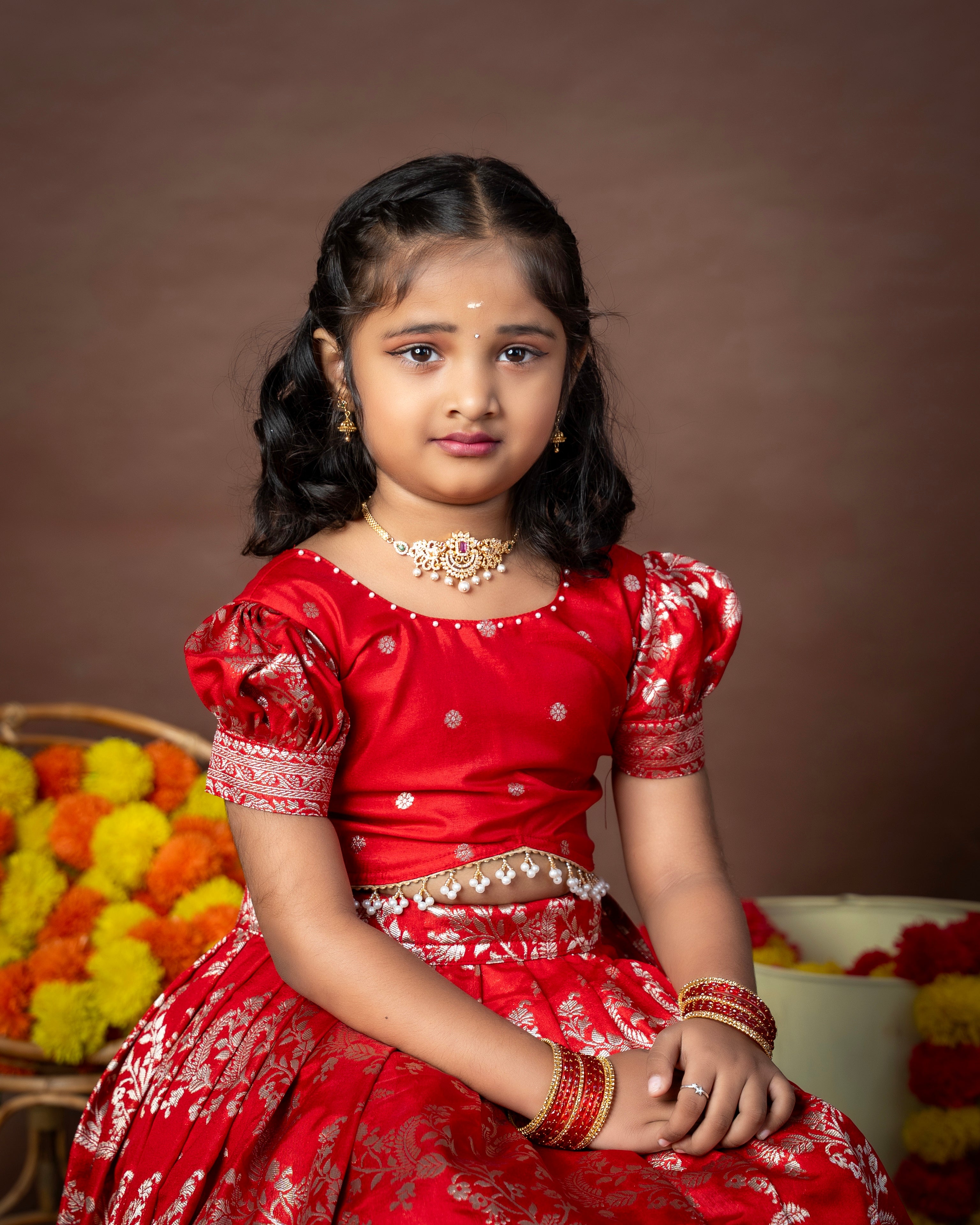 Red Banarasi Paavadai Sattai - Premium zari detailing