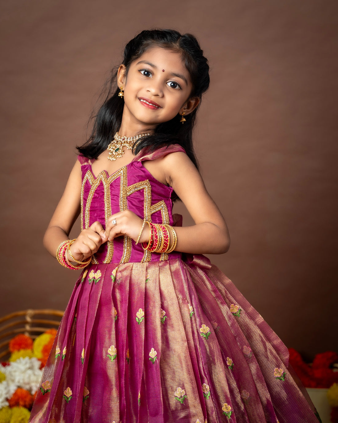 ROYAL KAMALAM - Lotus Aariwork Pink Tissue Embroidery Long Gown