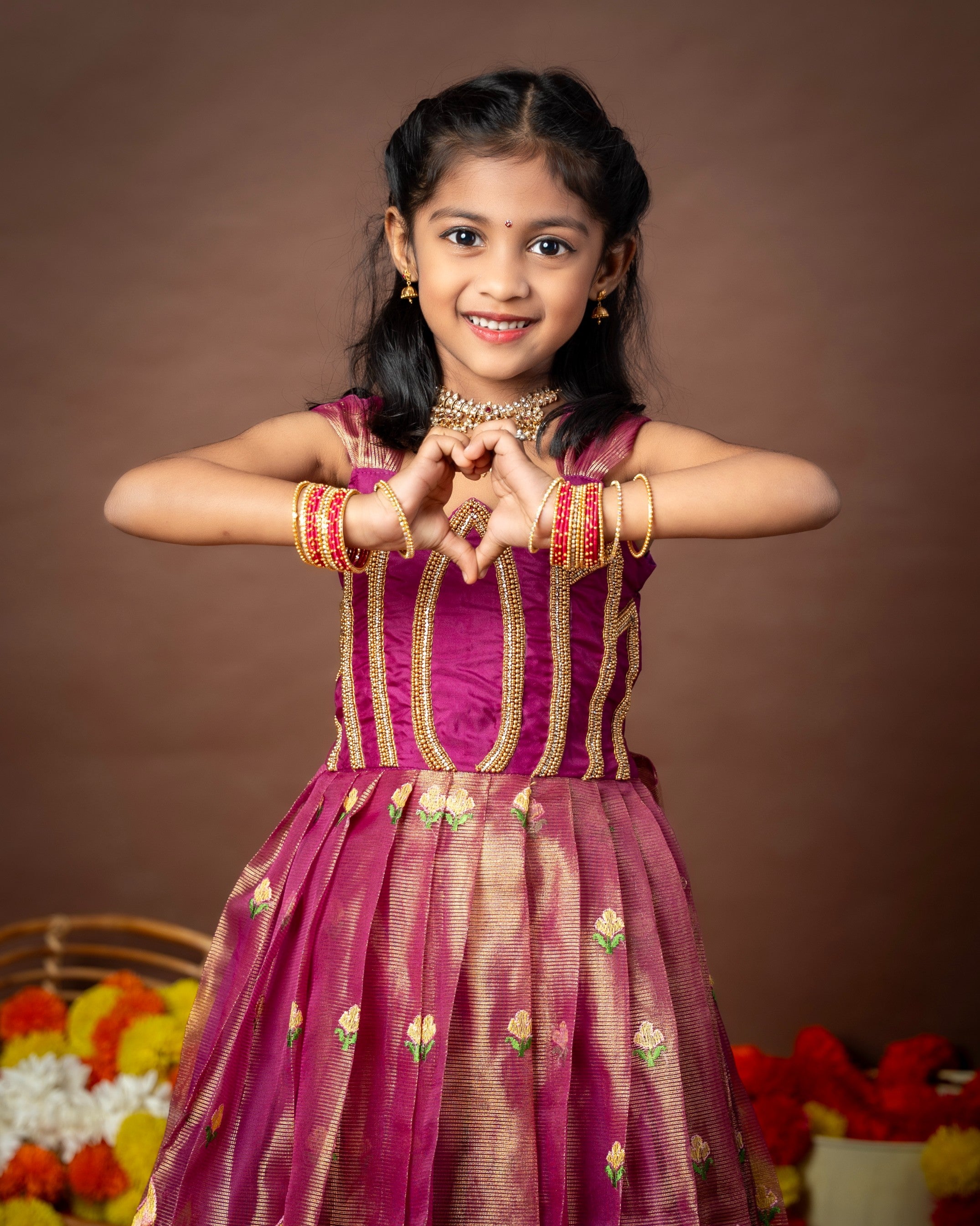 ROYAL KAMALAM - Lotus Aariwork Pink Tissue Embroidery Long Gown