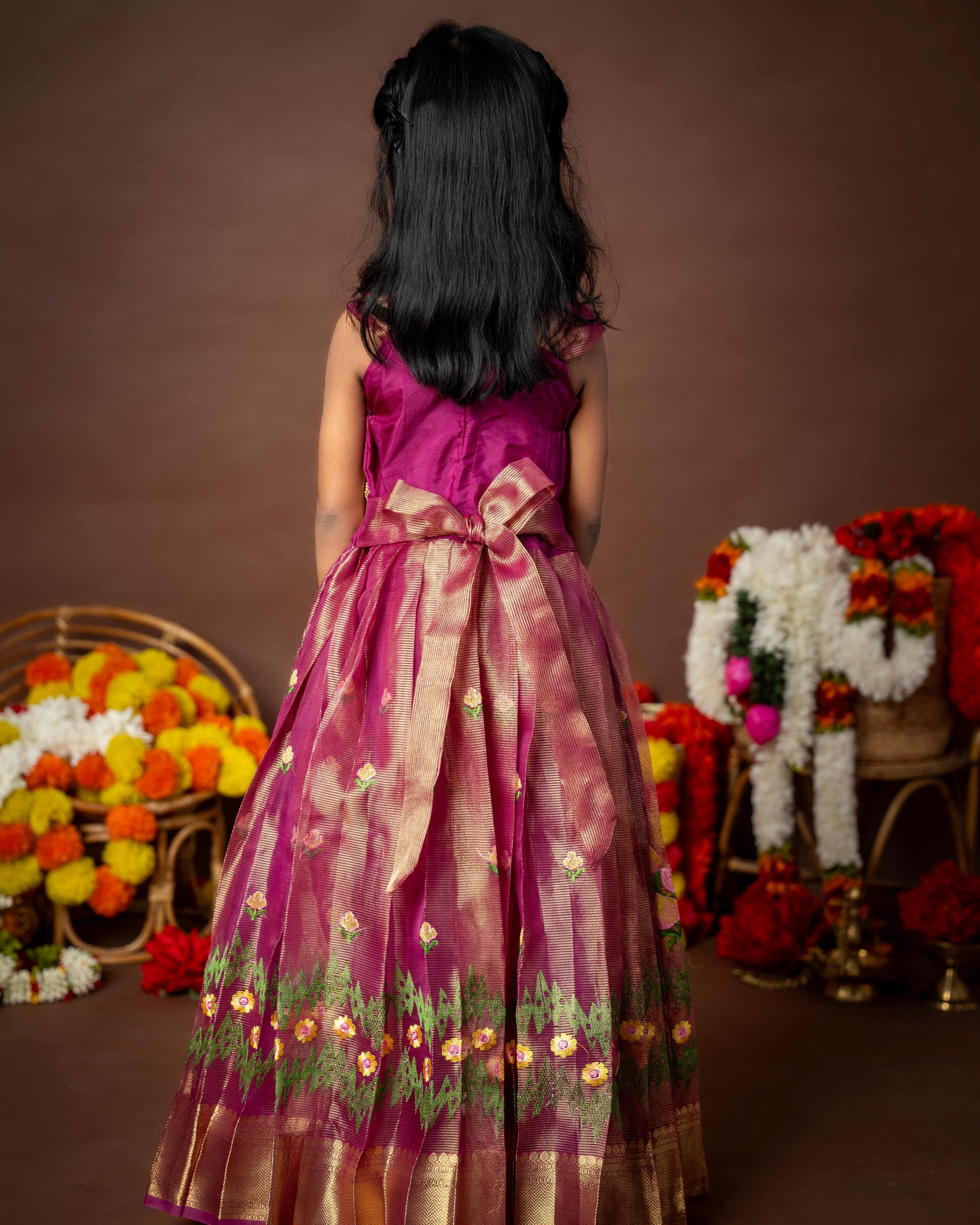 ROYAL KAMALAM - Lotus Aariwork Pink Tissue Embroidery Long Gown