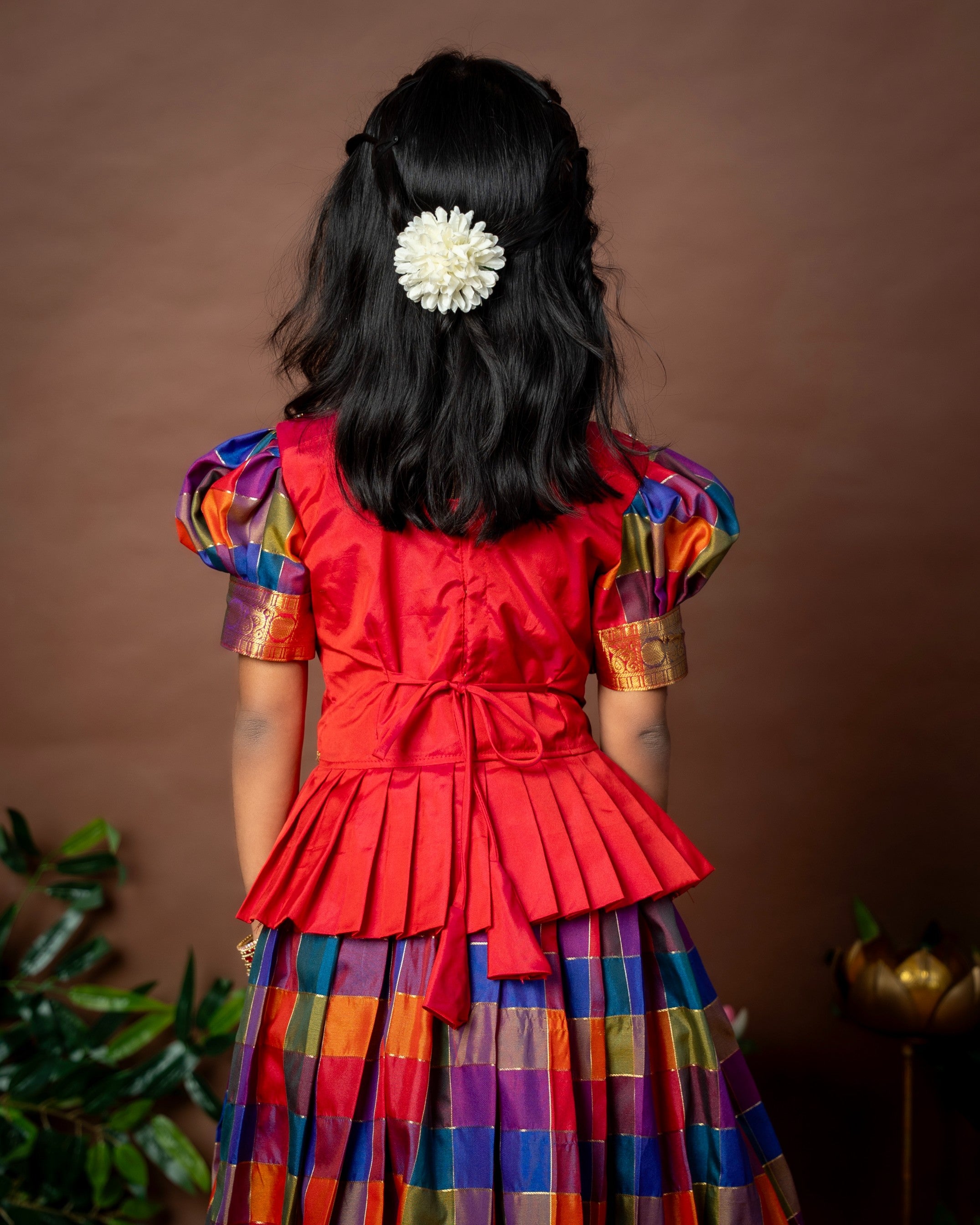 Paalum Pazhamum Multi Color Checks with Traditional Long Border Kanchi Pattu Paavadai Sattai