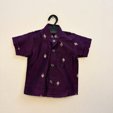 Premium Raw Silk Cotton Kids Shirt – Purple