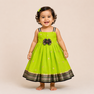 Green and Black Banarasi Silk Frock