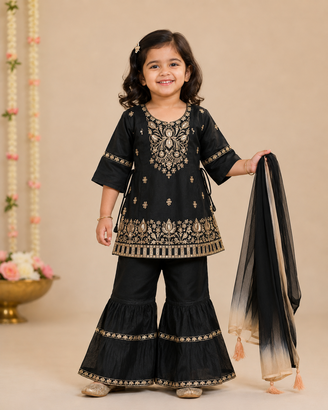Black Embroidery Kurti Top and Palazzo Pant