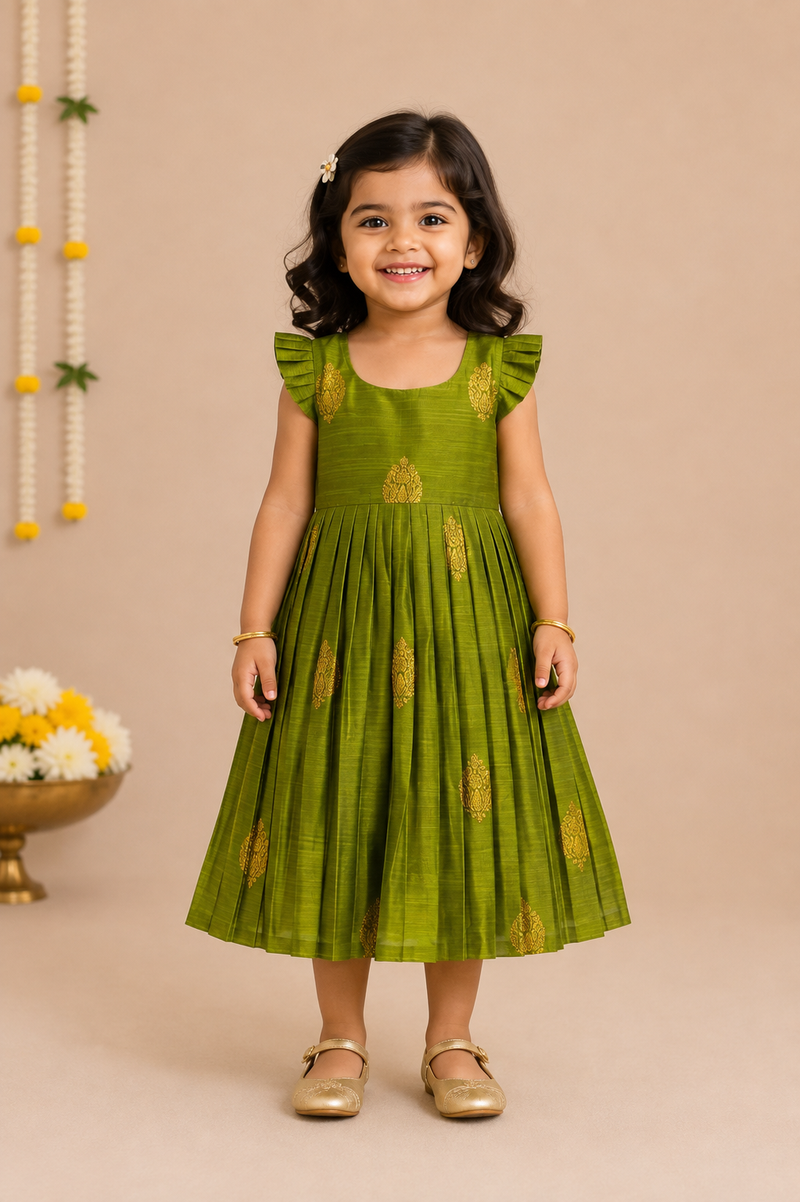 Olive Green Luxurious Raw Silk Frock