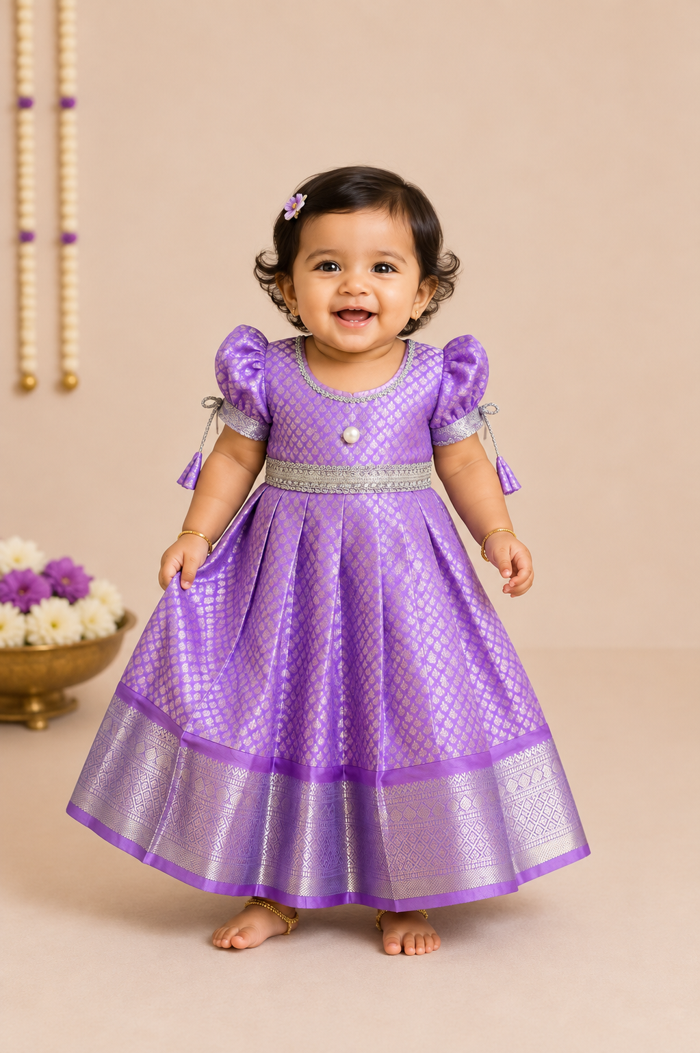 Lavender Semi Kanchipattu Frock