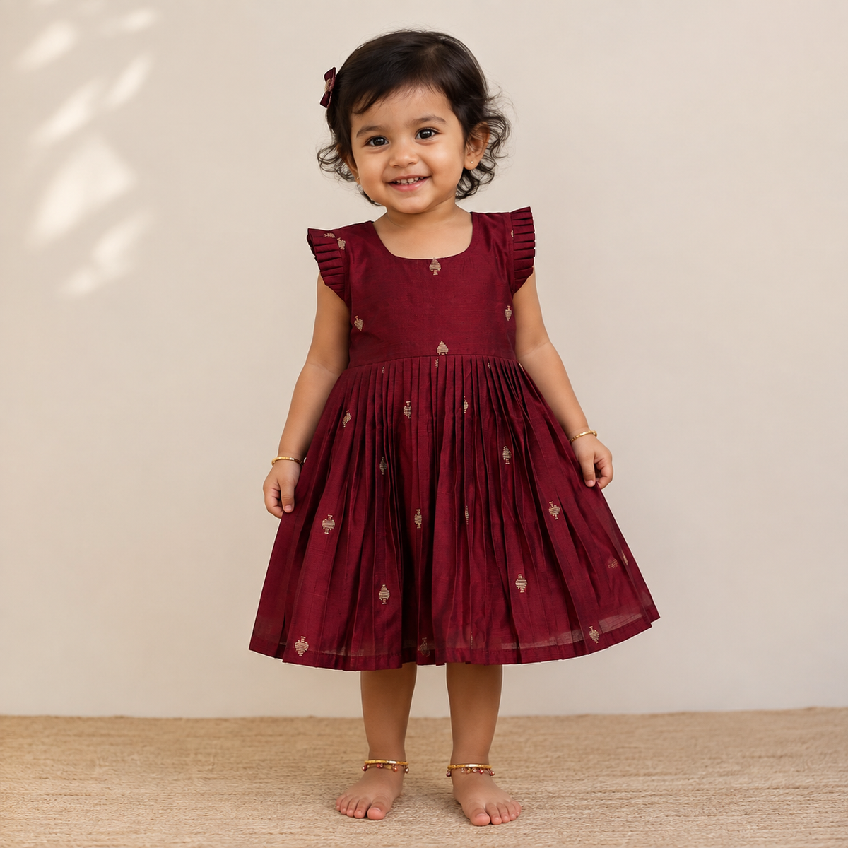 Maroon Luxurious Raw Silk Frock