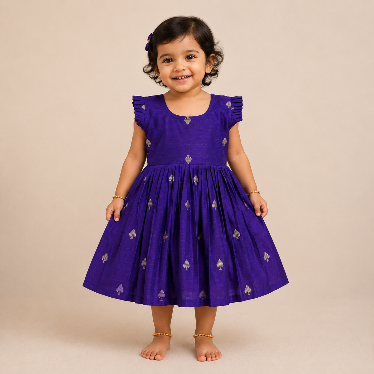 Voilet Luxurious Raw Silk Frock
