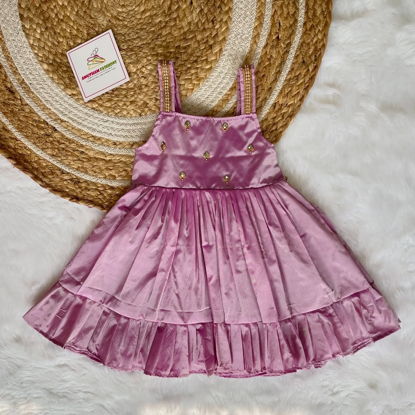 Bubblegum Pink Silk Frock with Strap Sleeves - Midi Length