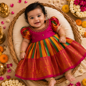 Multi Color Semi Kanchipattu Frock