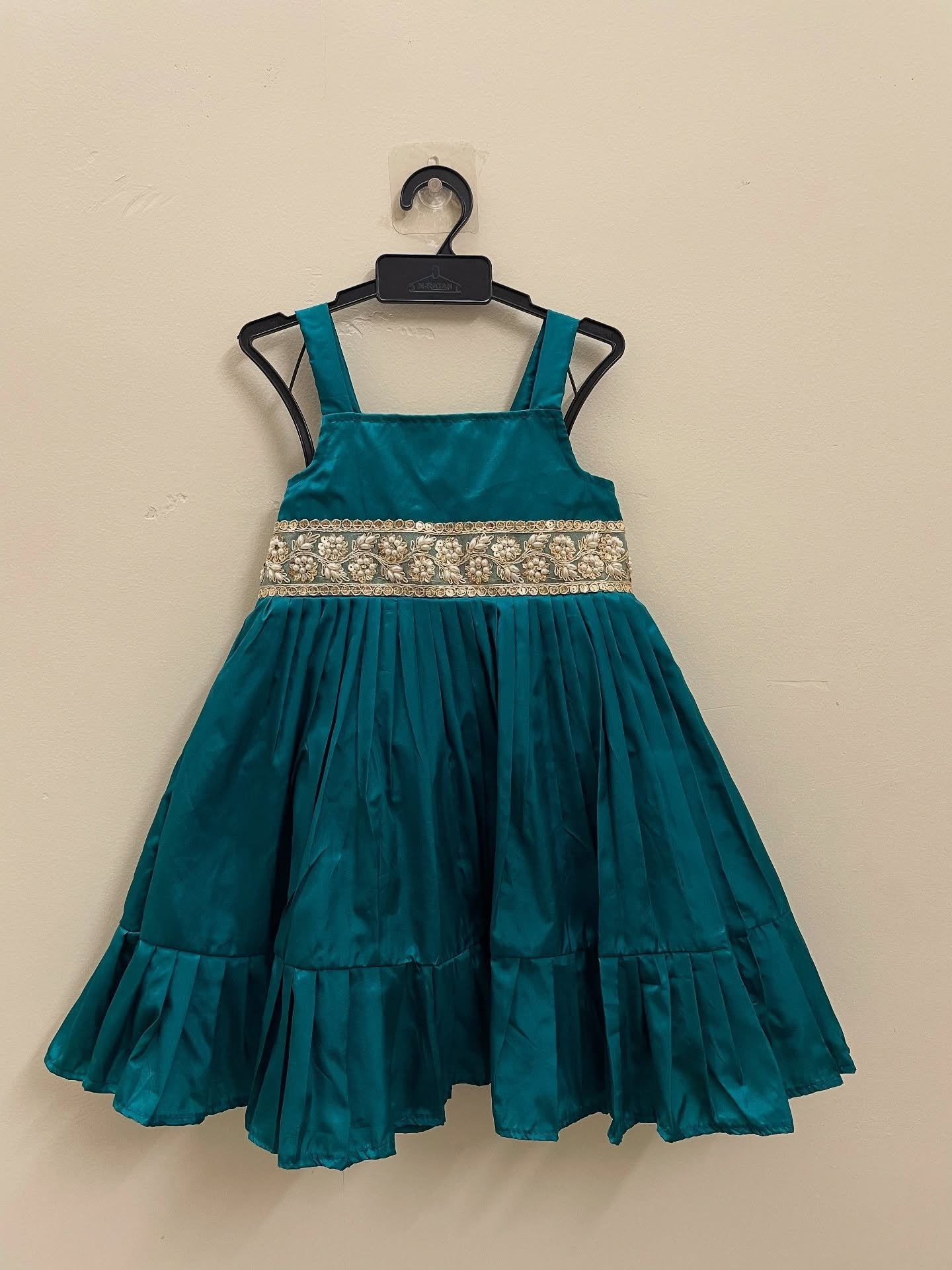 Ramar Green Silk Frock with Strap Sleeves - Midi Length