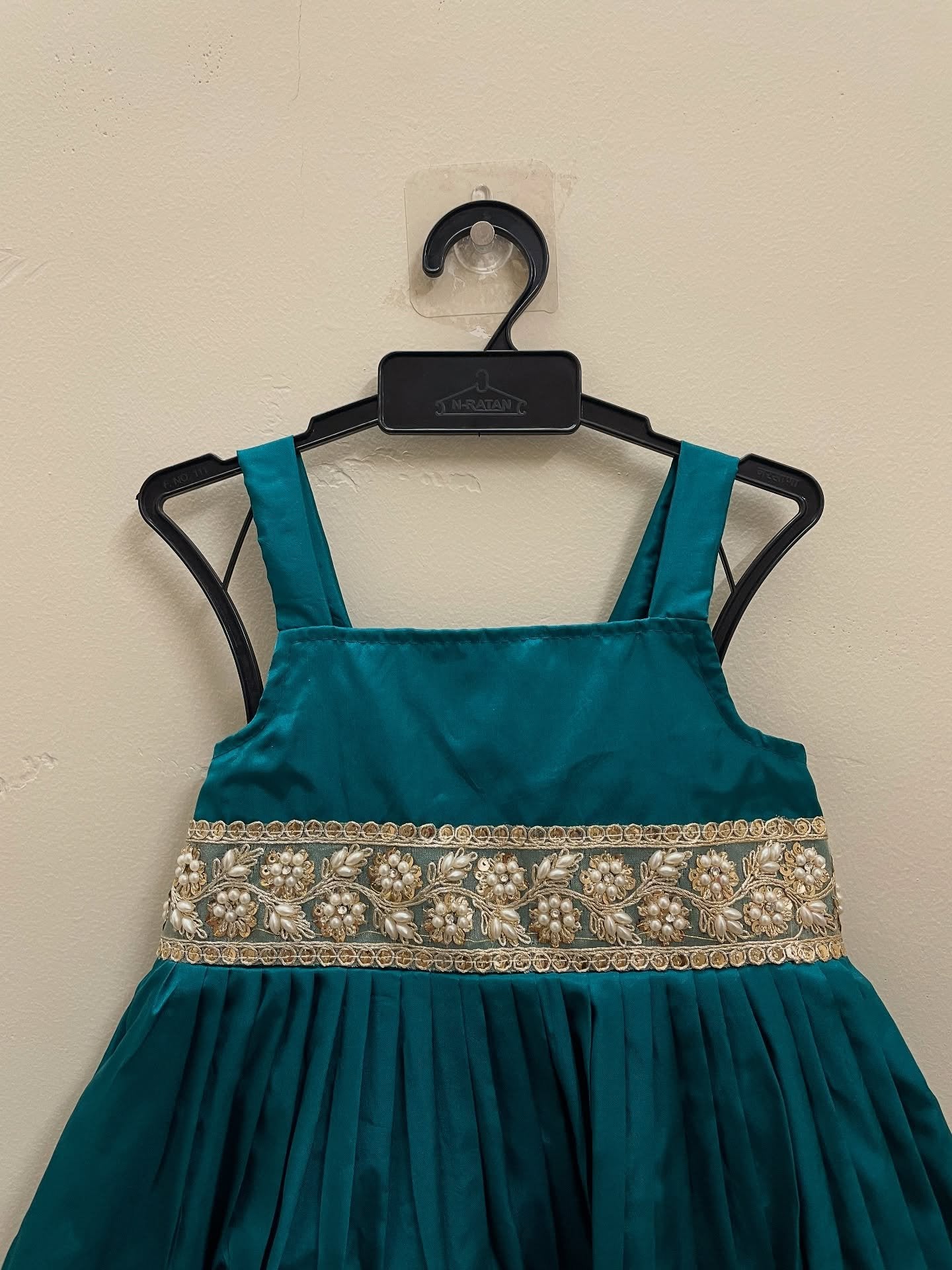 Ramar Green Silk Frock with Strap Sleeves - Midi Length