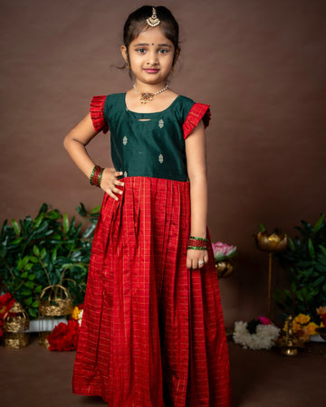 Nayam - The Vintage Collection - Dark Green and Classic Red Long Frock