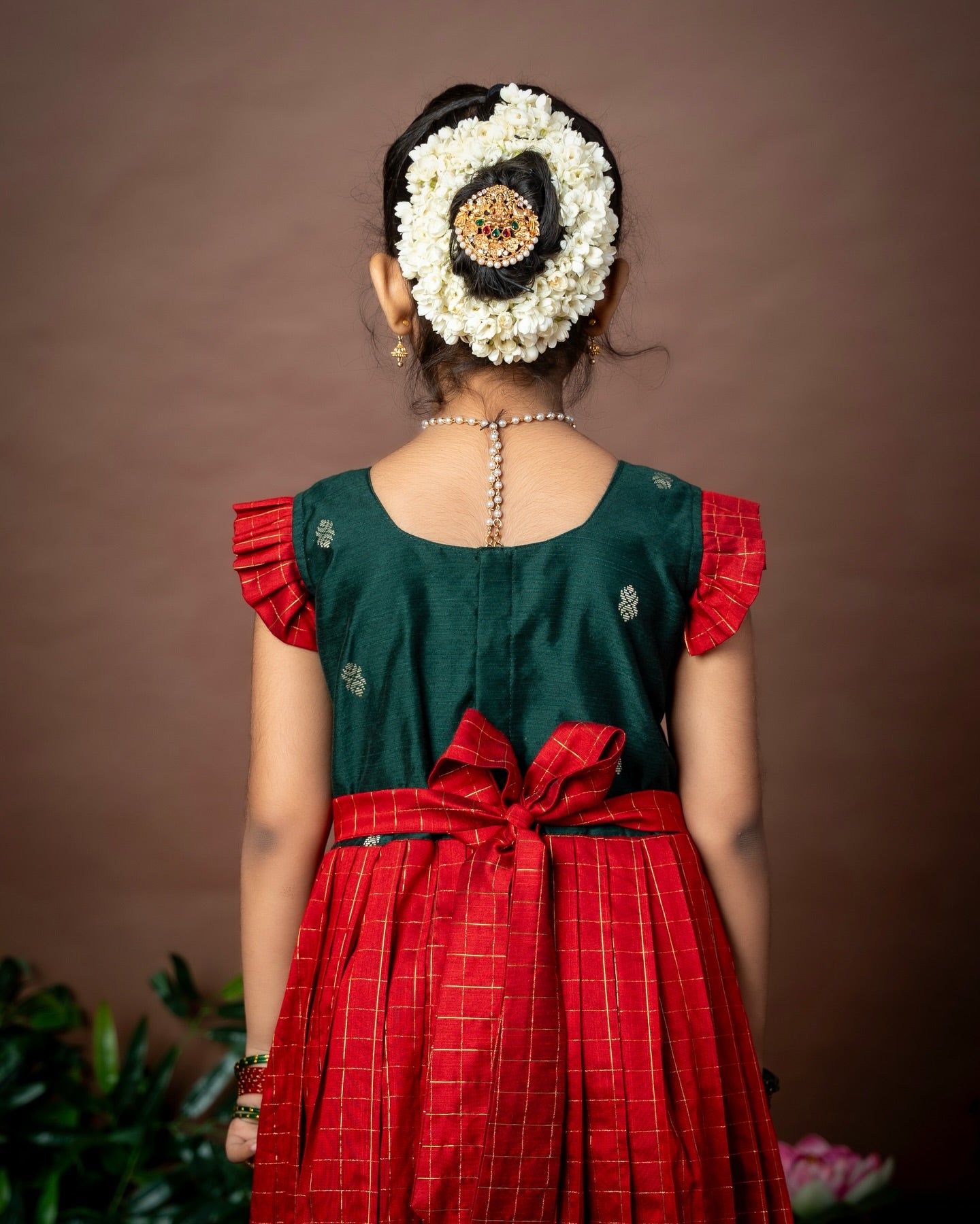 Nayam - The Vintage Collection - Dark Green and Classic Red Long Frock