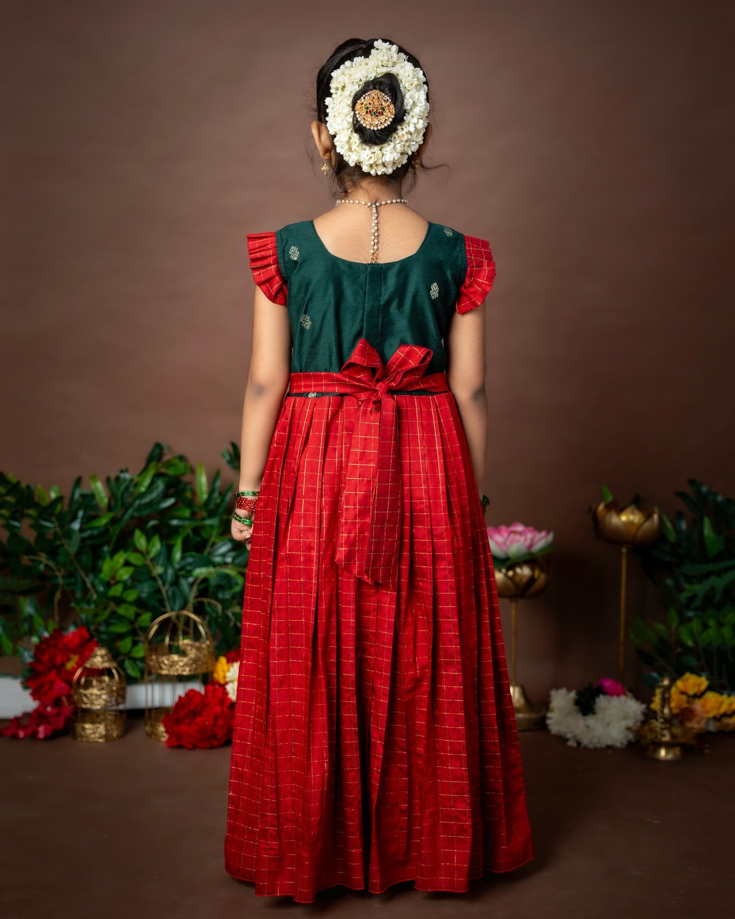 Nayam - The Vintage Collection - Dark Green and Classic Red Long Frock