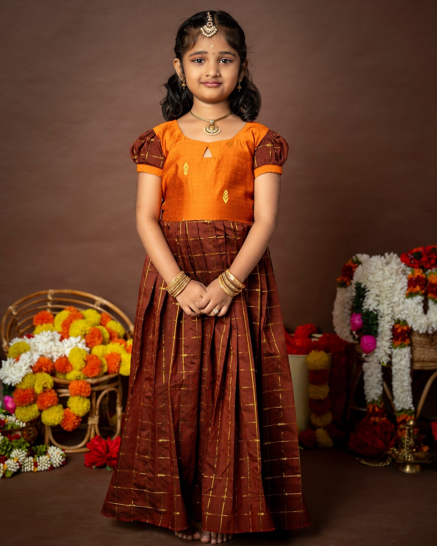 Nayam - The Vintage Collection - Sunset Orange and Brown Red Long Frock