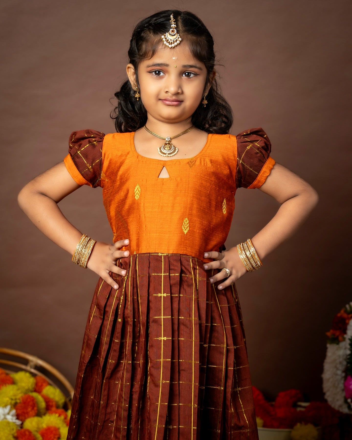 Nayam - The Vintage Collection - Sunset Orange and Brown Red Long Frock