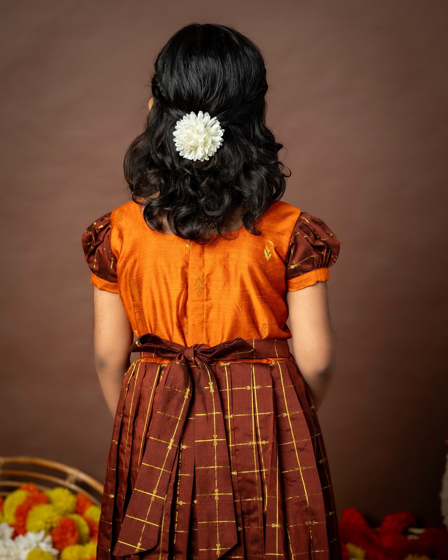 Nayam - The Vintage Collection - Sunset Orange and Brown Red Long Frock