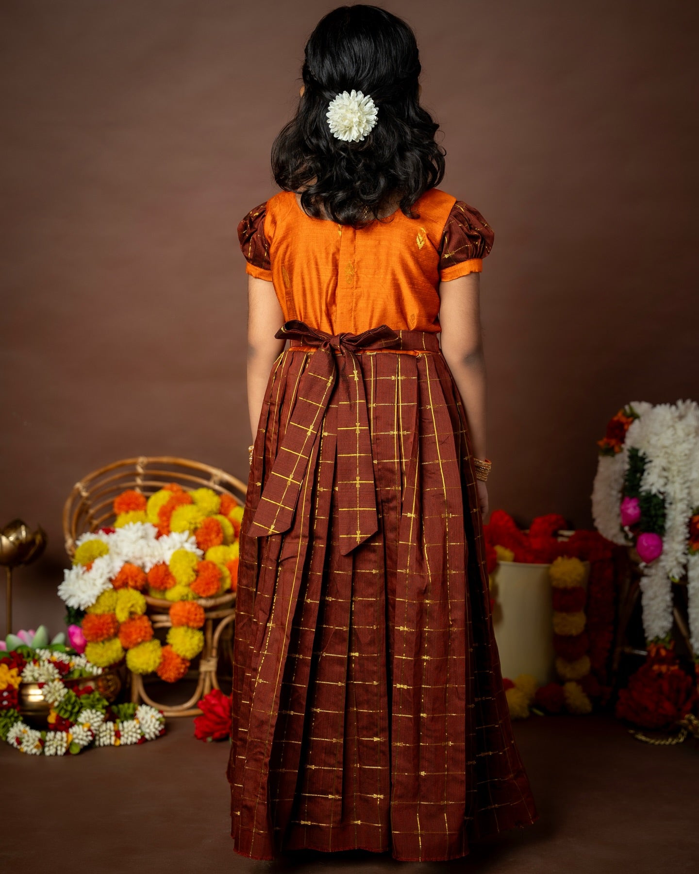 Nayam - The Vintage Collection - Sunset Orange and Brown Red Long Frock