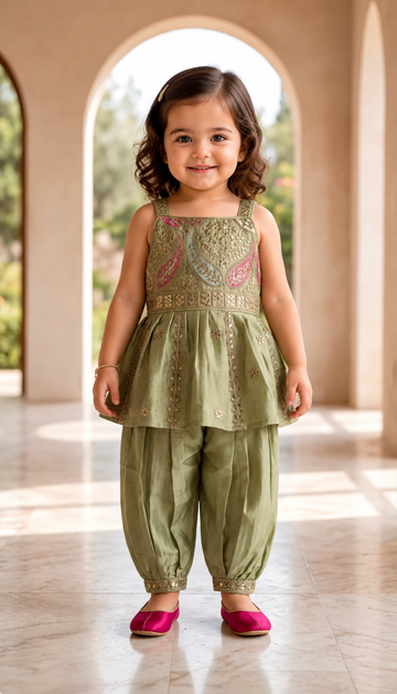 Pista Green Designer Peplum Top and Pant Set