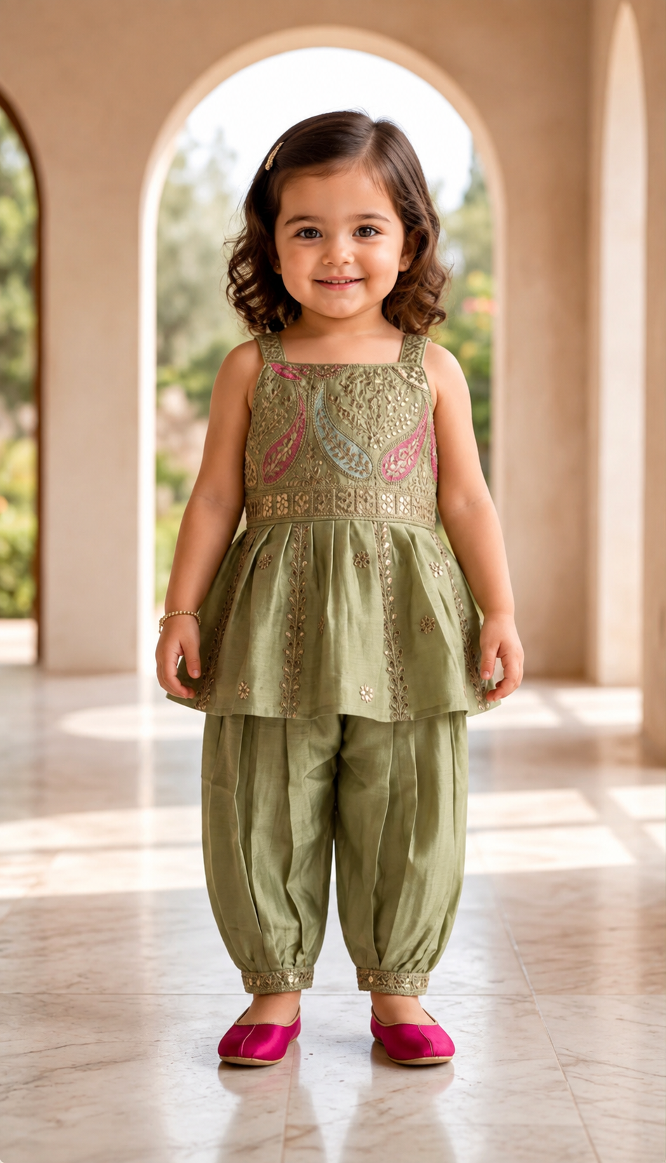 Pista Green Designer Peplum Top and Pant Set