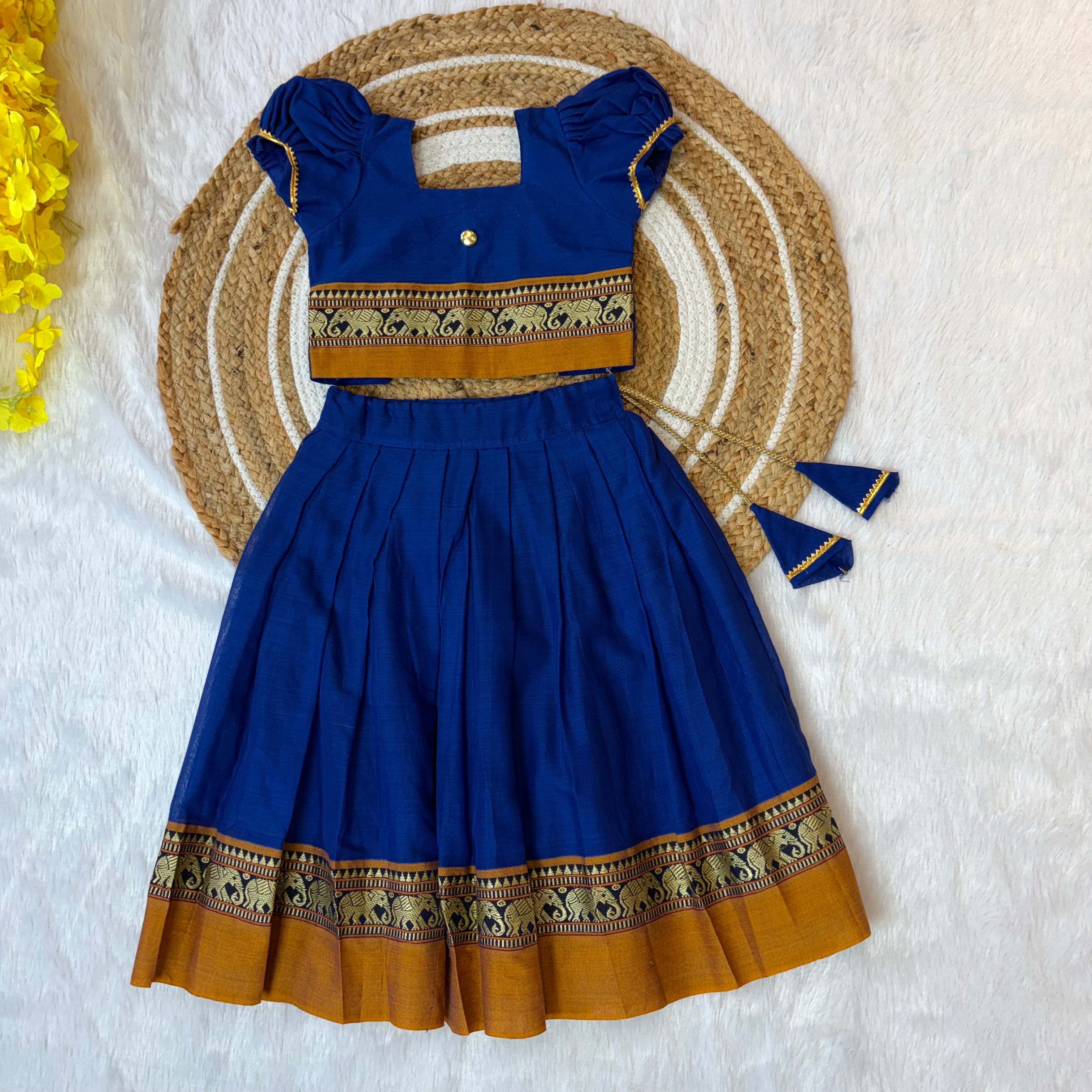 Blue Color Narayanapet Cotton Paavadai and Sattai