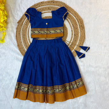 Blue Color Narayanapet Cotton Paavadai and Sattai