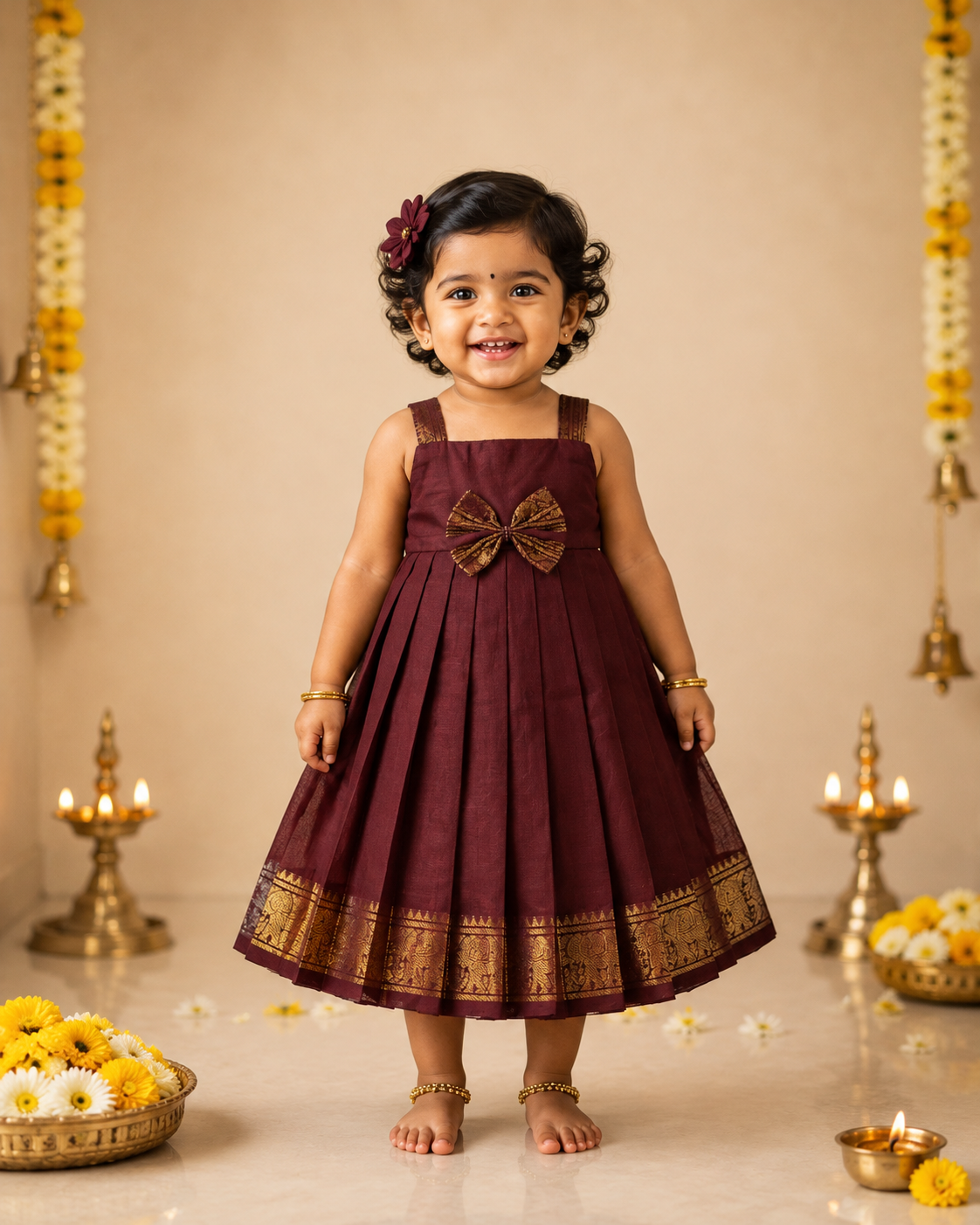 MEERA - Kanchi Cotton Frock in Coffee Brown Color - Festive Launch for Your Little One