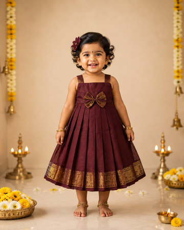 MEERA - Kanchi Cotton Frock in Coffee Brown Color - Festive Launch for Your Little One